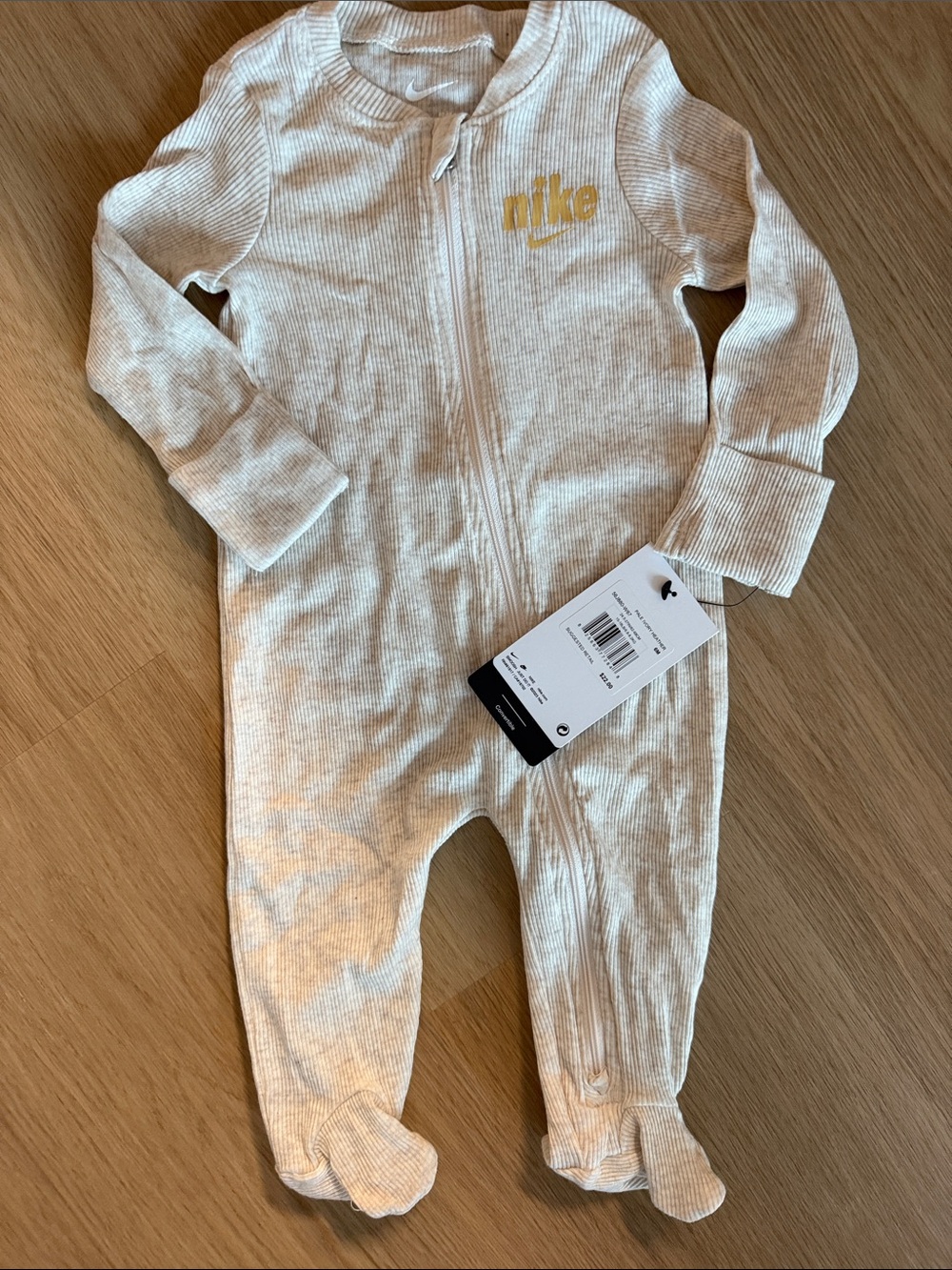 NWT Nike Cream Ribbed Zip Baby Footie Onesie